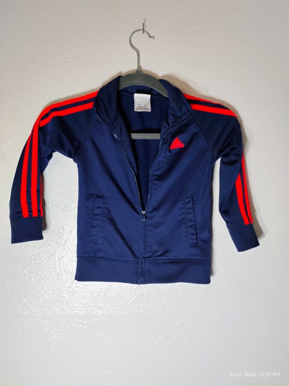 Adidas Kids Track Jacket – Navy Blue with Bright Orange Stripes – Size 4T